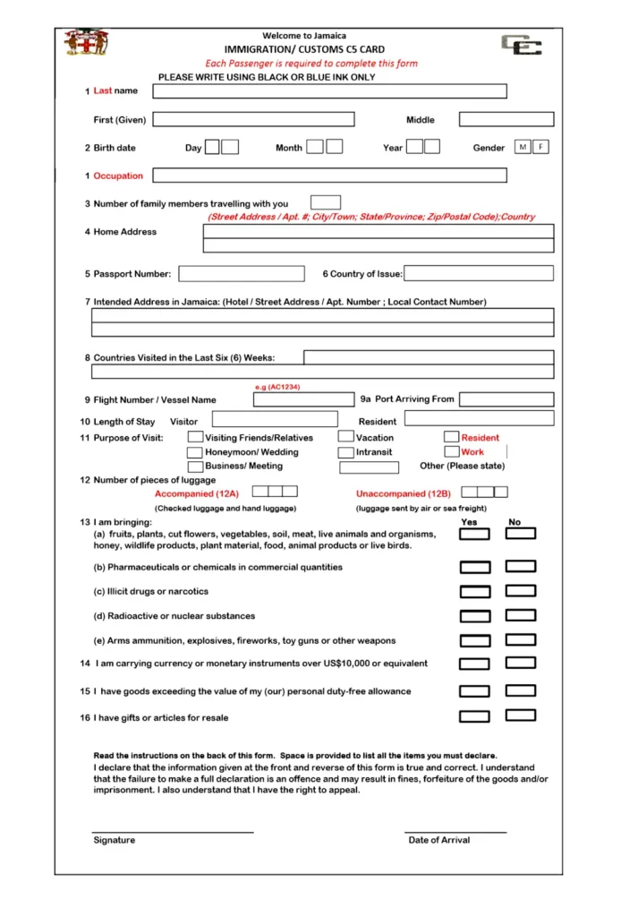 C5 Jamaica Form